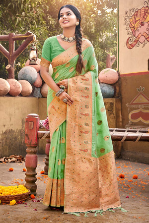 Green Cotton Woven Saree