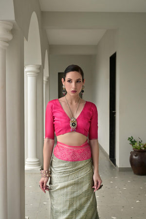 Pink Geometric Printed Art Silk Saree (Eth_SR_107)