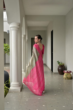 Pink Geometric Printed Art Silk Saree (Eth_SR_107)