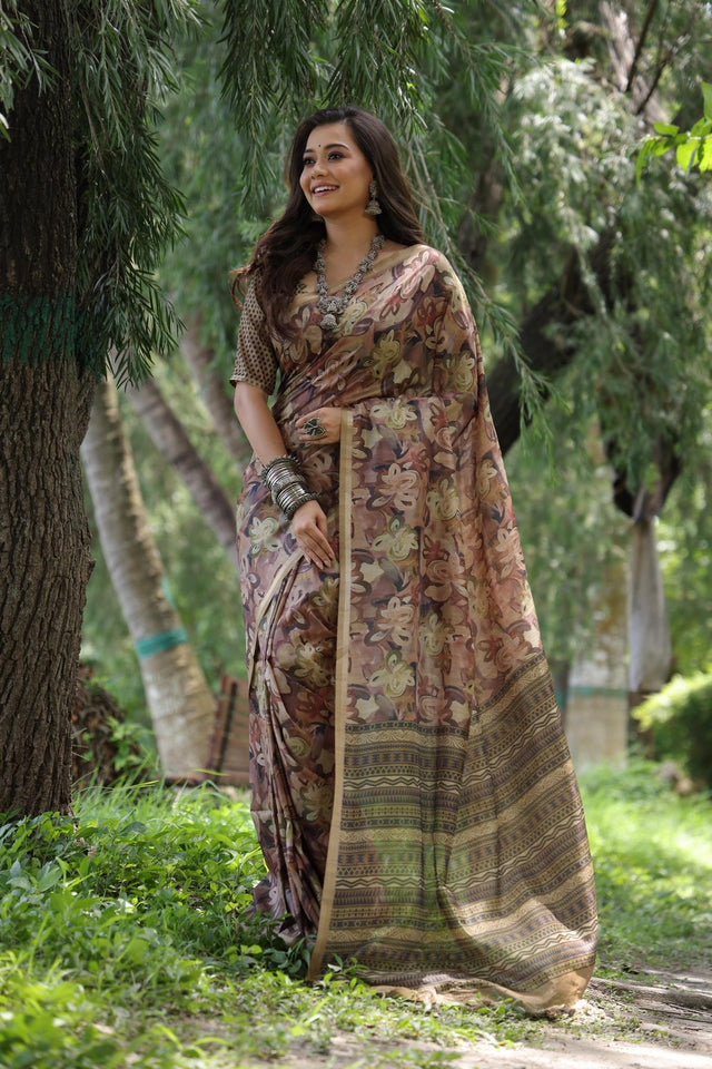Multi Color Woven with Floral Printed Art Silk Saree (Eth_SR_108)