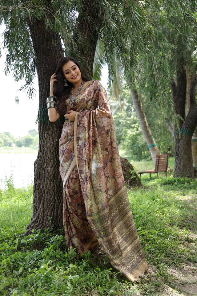 Multi Color Woven with Floral Printed Art Silk Saree (Eth_SR_108)