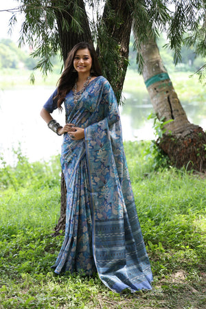 Multi Color Woven with Floral Printed Art Silk Saree (Eth_SR_110)