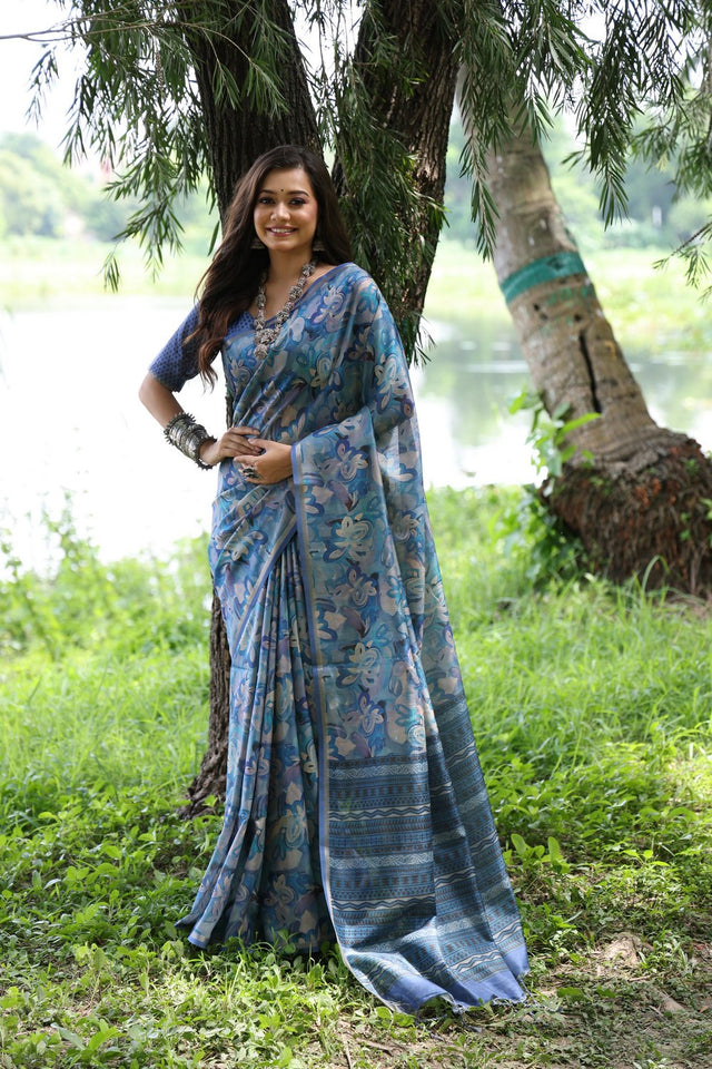 Multi Color Woven with Floral Printed Art Silk Saree (Eth_SR_110)