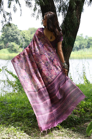 Multi Color Woven with Floral Printed Art Silk Saree (Eth_SR_111)