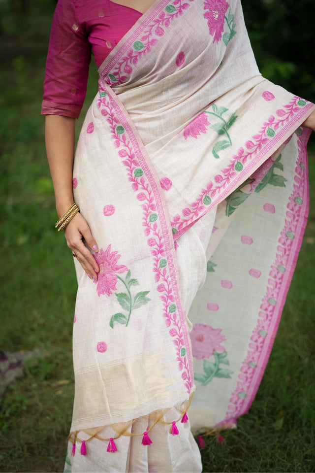 Multi Color Floral Woven Cotton Saree (Eth_SR_113)