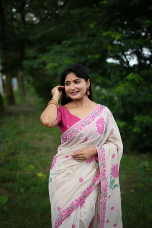 Multi Color Floral Woven Cotton Saree (Eth_SR_113)