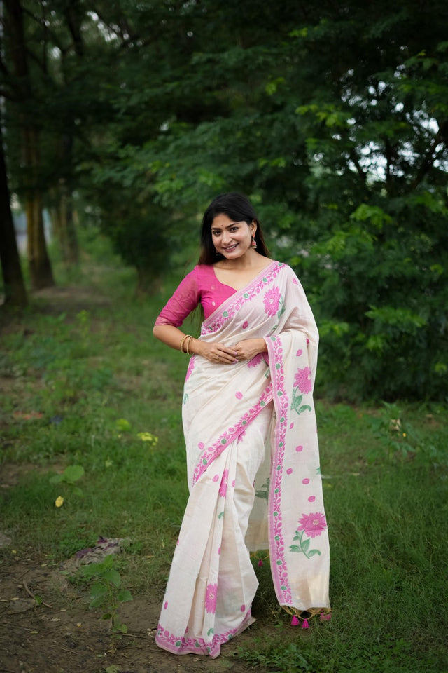 Multi Color Floral Woven Cotton Saree (Eth_SR_113)