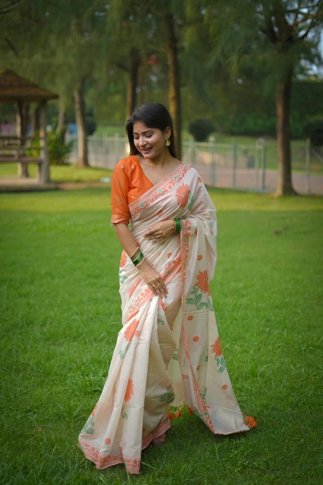 Multi Color Floral Woven Cotton Saree (Eth_SR_114)