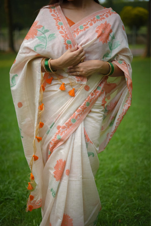 Multi Color Floral Woven Cotton Saree (Eth_SR_114)