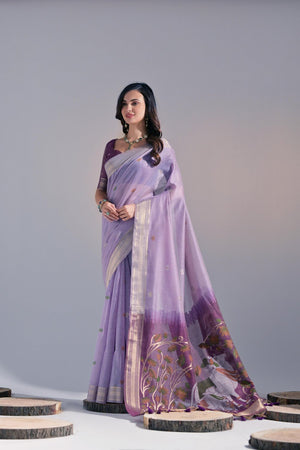 Lavender Woven cotton Saree (Eth_SR_134)