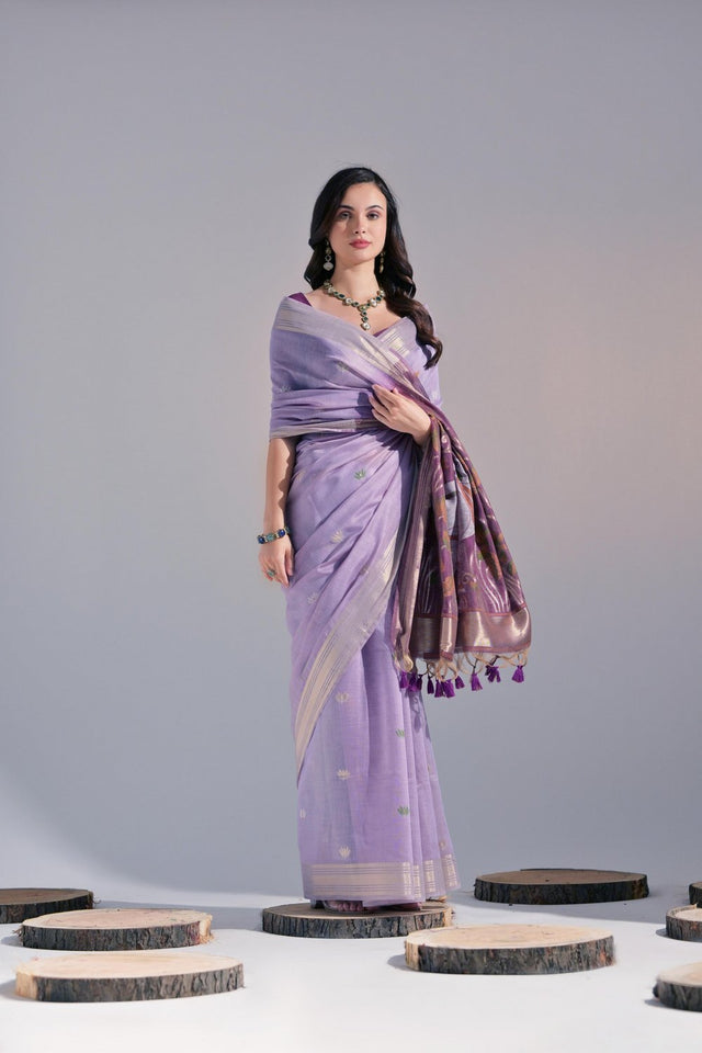 Lavender Woven cotton Saree (Eth_SR_134)