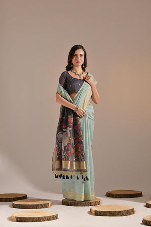 Grey Woven cotton Saree (Eth_SR_136)
