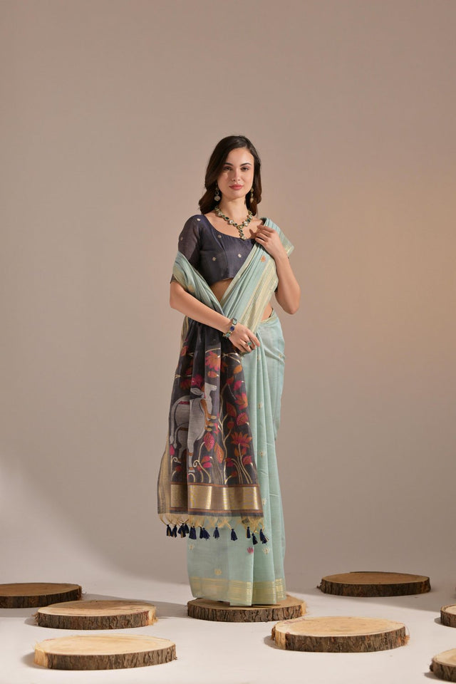 Grey Woven cotton Saree (Eth_SR_136)
