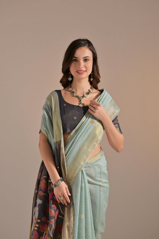 Grey Woven cotton Saree (Eth_SR_136)