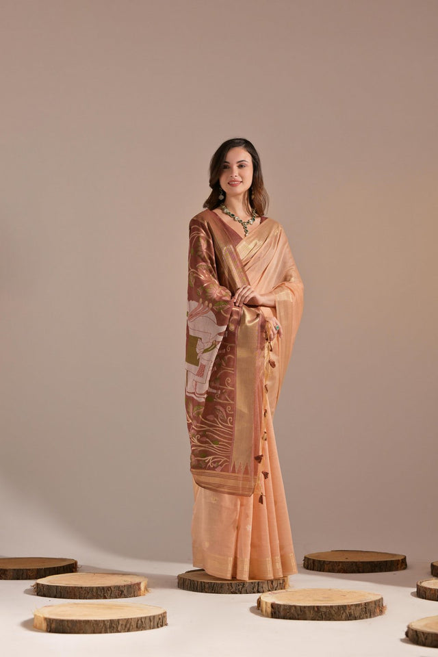 Peach Woven cotton Saree (Eth_SR_137)