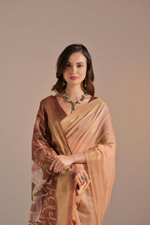 Peach Woven cotton Saree (Eth_SR_137)