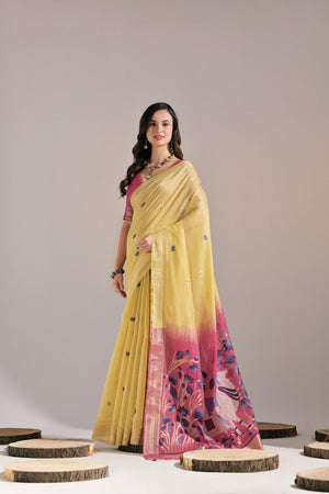 Yellow Woven cotton Saree (Eth_SR_138)