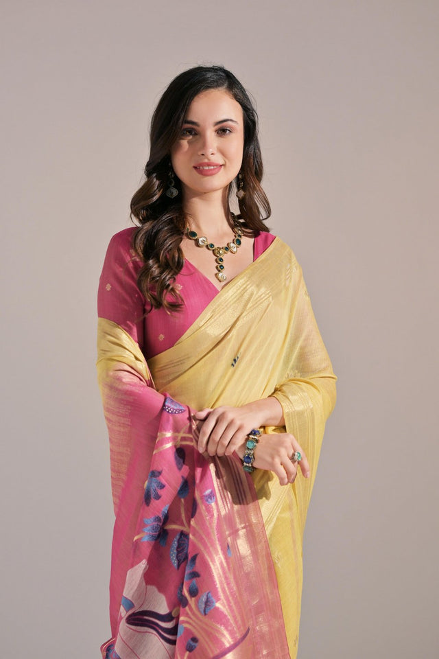 Yellow Woven cotton Saree (Eth_SR_138)