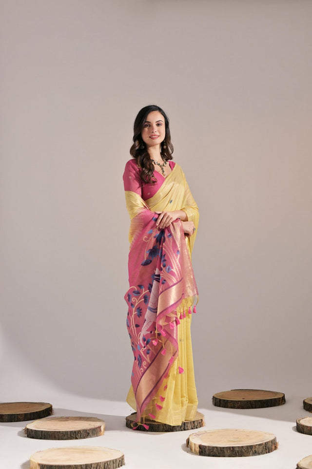 Yellow Woven cotton Saree (Eth_SR_138)