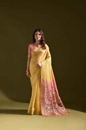 Yellow Woven cotton Saree (Eth_SR_141)