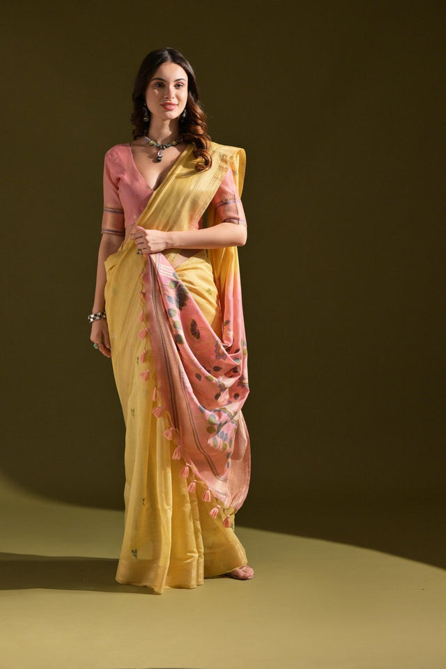Yellow Woven cotton Saree (Eth_SR_141)