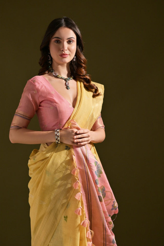 Yellow Woven cotton Saree (Eth_SR_141)