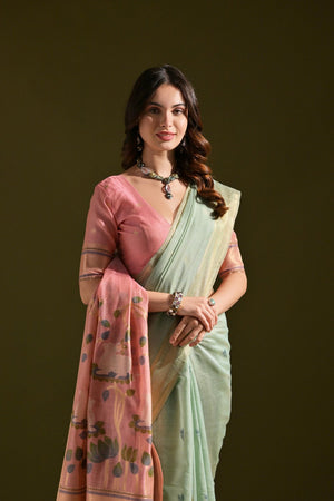 Pink Woven cotton Saree (Eth_SR_142)