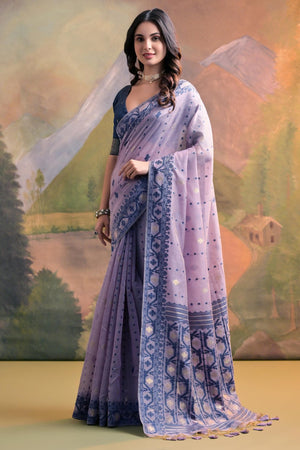 Lavender Woven cotton Saree (Eth_SR_149)