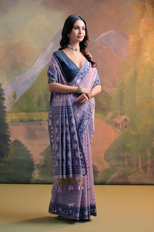 Lavender Woven cotton Saree (Eth_SR_149)