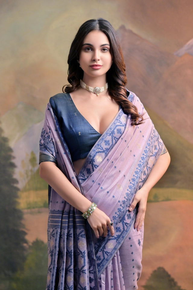 Lavender Woven cotton Saree (Eth_SR_149)