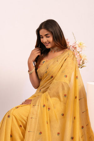 Yellow Woven cotton Saree (Eth_SR_157)