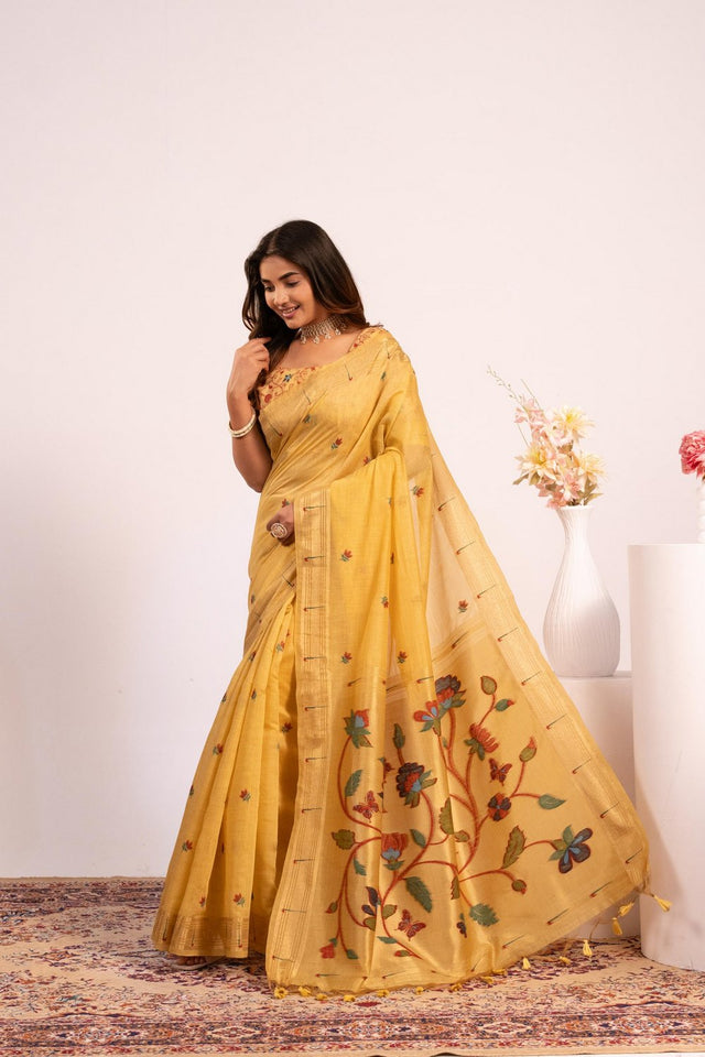 Yellow Woven cotton Saree (Eth_SR_157)