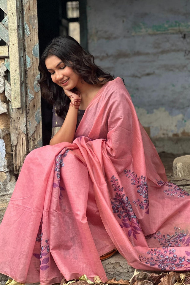 Pink Floral Woven Art Silk Saree (Eth_SR_159)