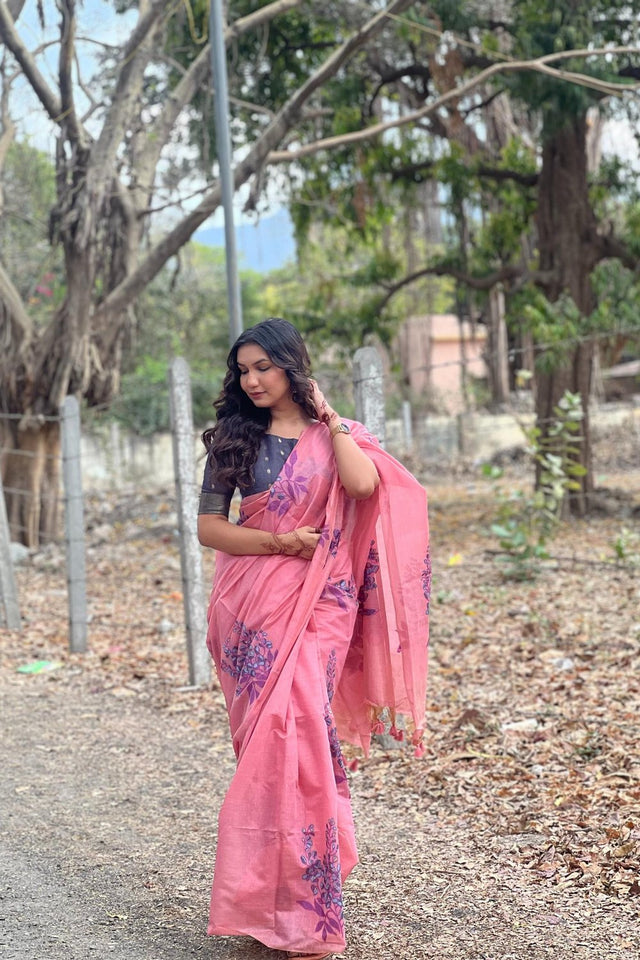 Pink Floral Woven Art Silk Saree (Eth_SR_159)