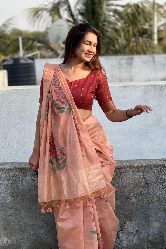 Peach Woven Art Silk Saree (Eth_SR_162)