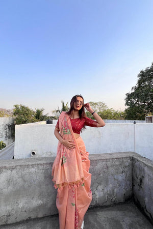 Peach Woven Art Silk Saree (Eth_SR_162)