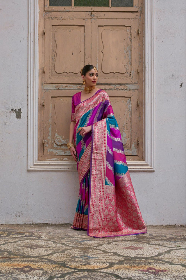 Pink Floral Woven Art Silk Saree (Eth_SR_230)
