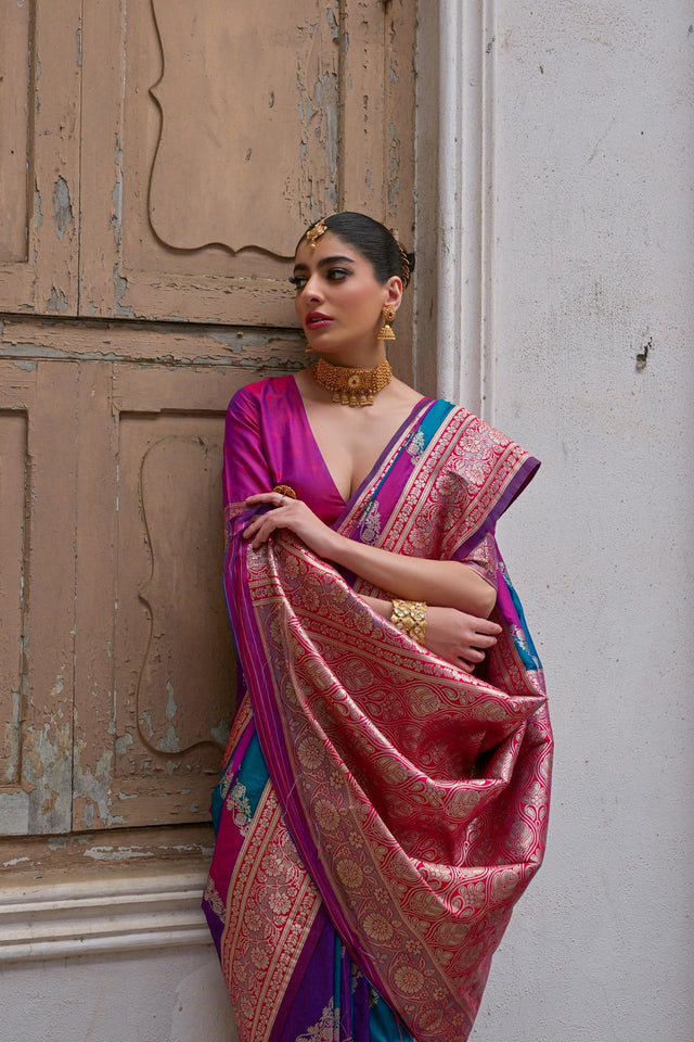 Pink Floral Woven Art Silk Saree (Eth_SR_230)