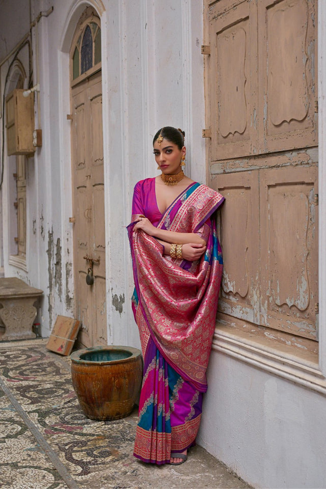 Pink Floral Woven Art Silk Saree (Eth_SR_230)