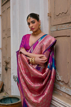 Pink Floral Woven Art Silk Saree (Eth_SR_230)