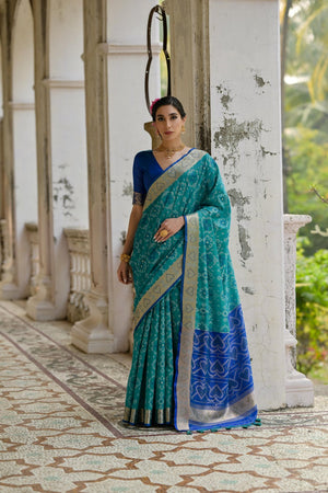 Turquoise Floral Woven Art Silk Saree (Eth_SR_241)