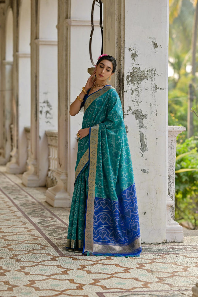 Turquoise Floral Woven Art Silk Saree (Eth_SR_241)