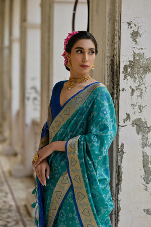 Turquoise Floral Woven Art Silk Saree (Eth_SR_241)