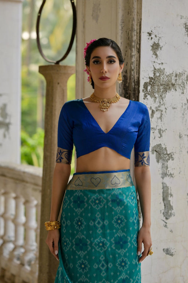 Turquoise Floral Woven Art Silk Saree (Eth_SR_241)