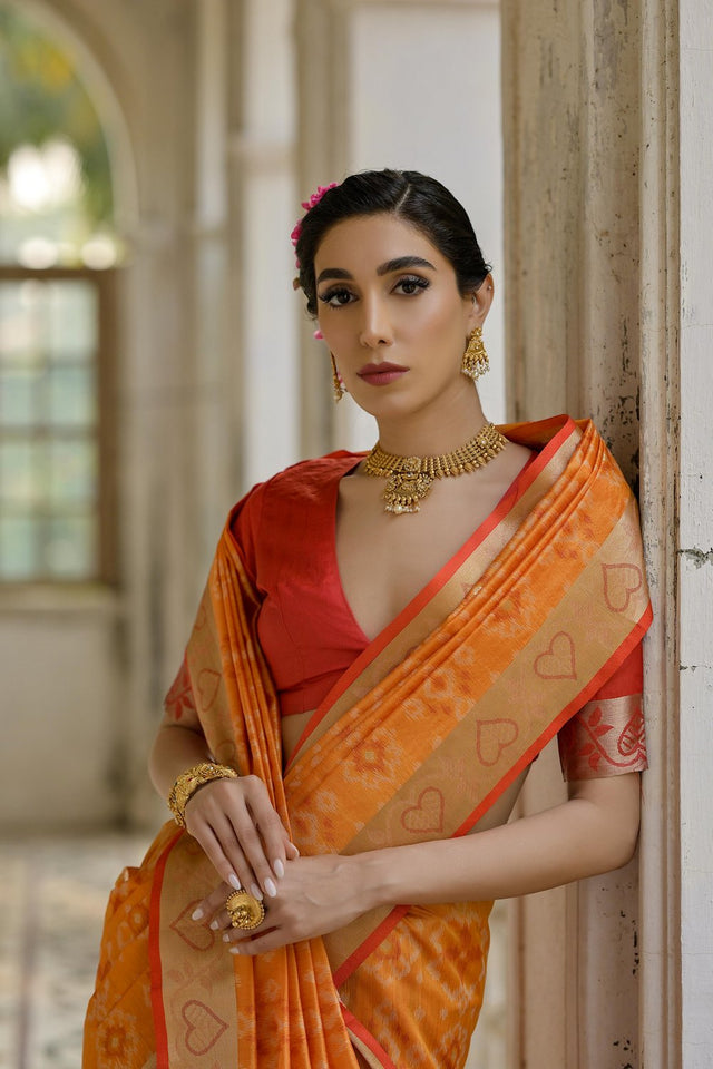 Mustard Floral Woven Art Silk Saree (Eth_SR_242)