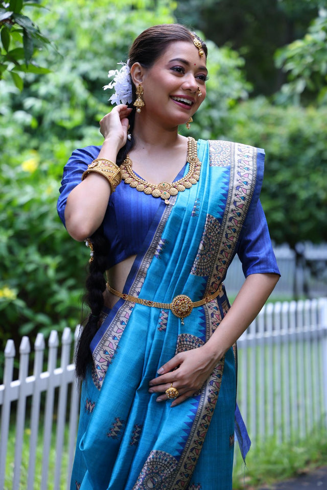 Blue Woven Art Silk Saree (Eth_SR_69)