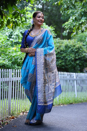 Blue Woven Art Silk Saree (Eth_SR_69)