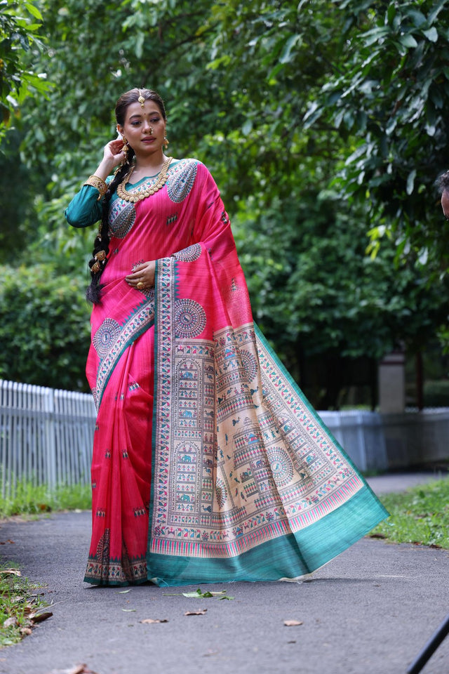 Pink Woven Art Silk Saree (Eth_SR_70)
