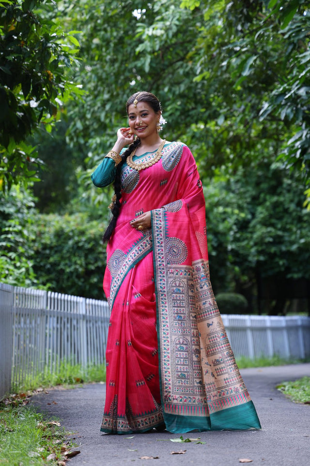 Pink Woven Art Silk Saree (Eth_SR_70)