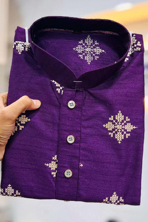 Violet Floral Silk Men's Kurta Set